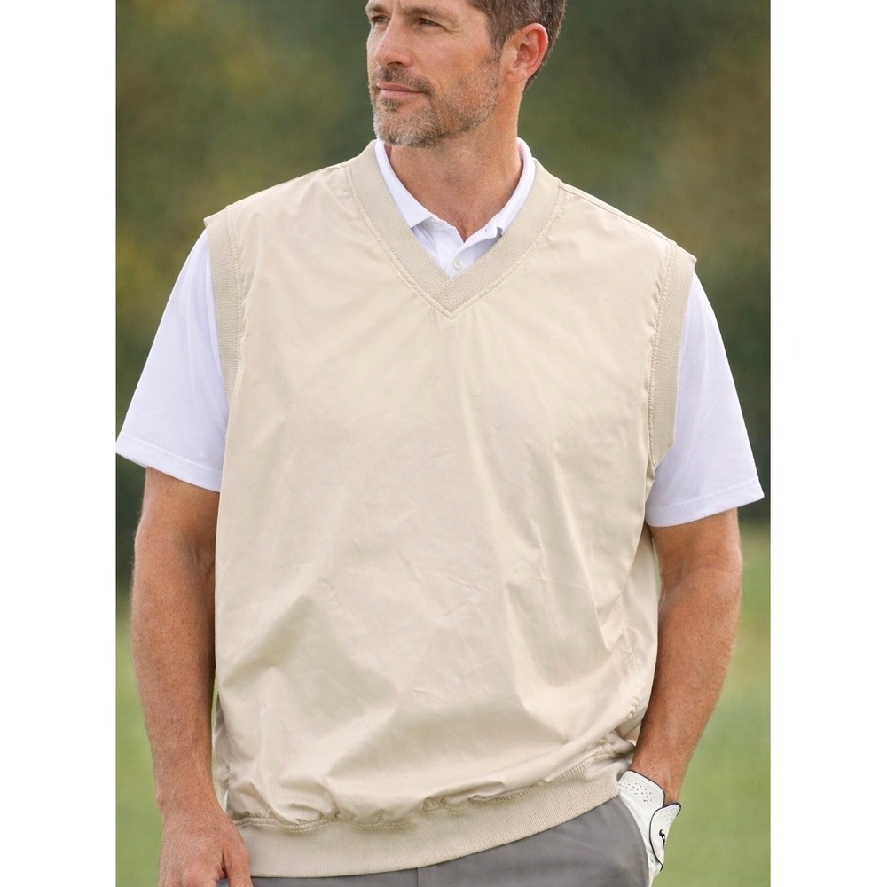 Acuity Golf Vest Mens Large Beige V-Neck Windbreaker Pullover